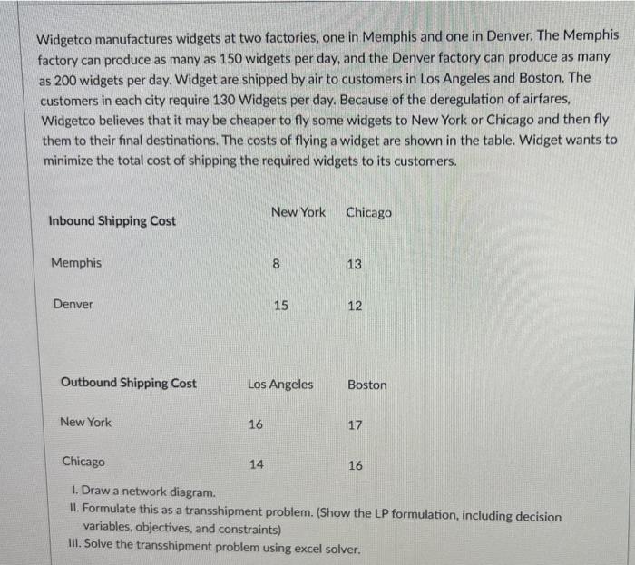 Widgetco manufactures widgets at two factories,