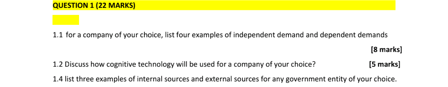 QUESTION 1 (22 MARKS) 1.1 for a company of your