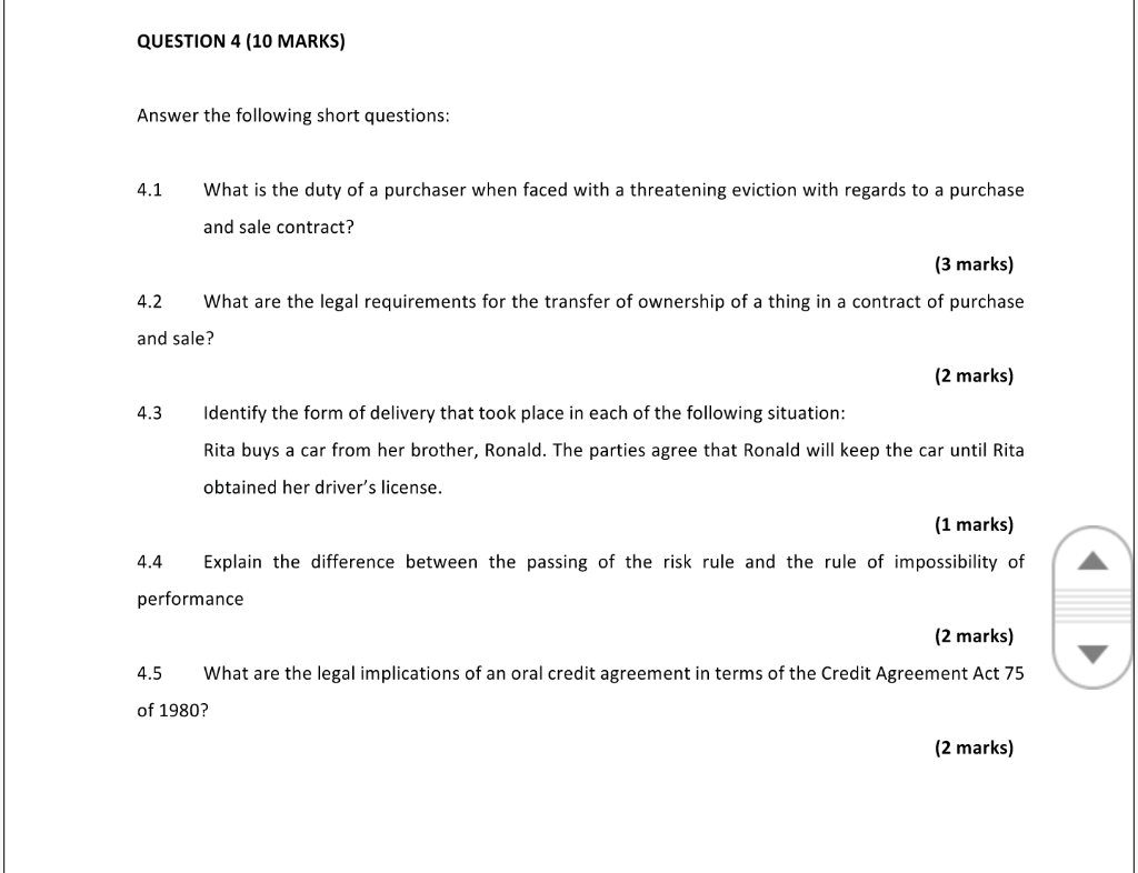 QUESTION 4 (10 MARKS) Answer the following short