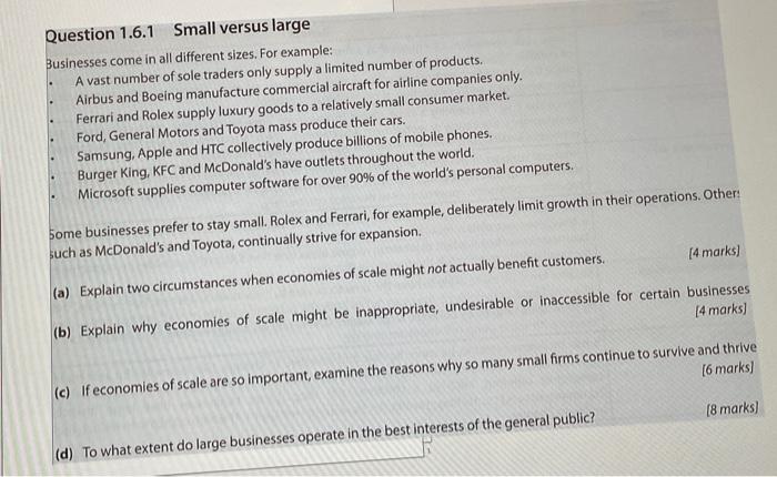 please answer thr questons Question 1.6.1 Small