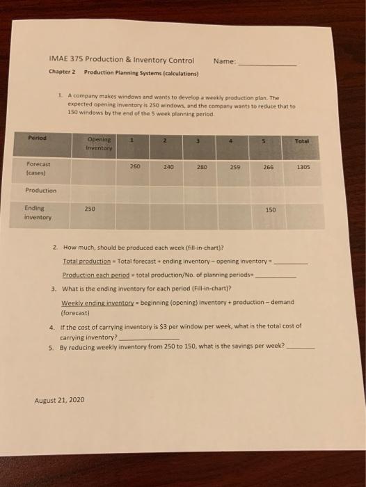 IMAE 375 Production & Inventory Control Chapter 2