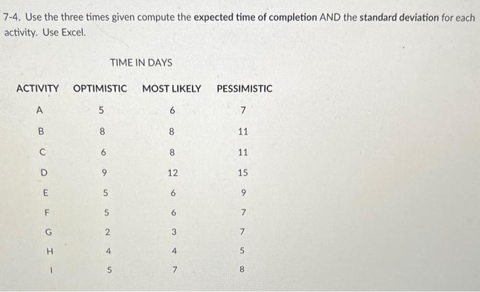 7-4. Use the three times given compute the