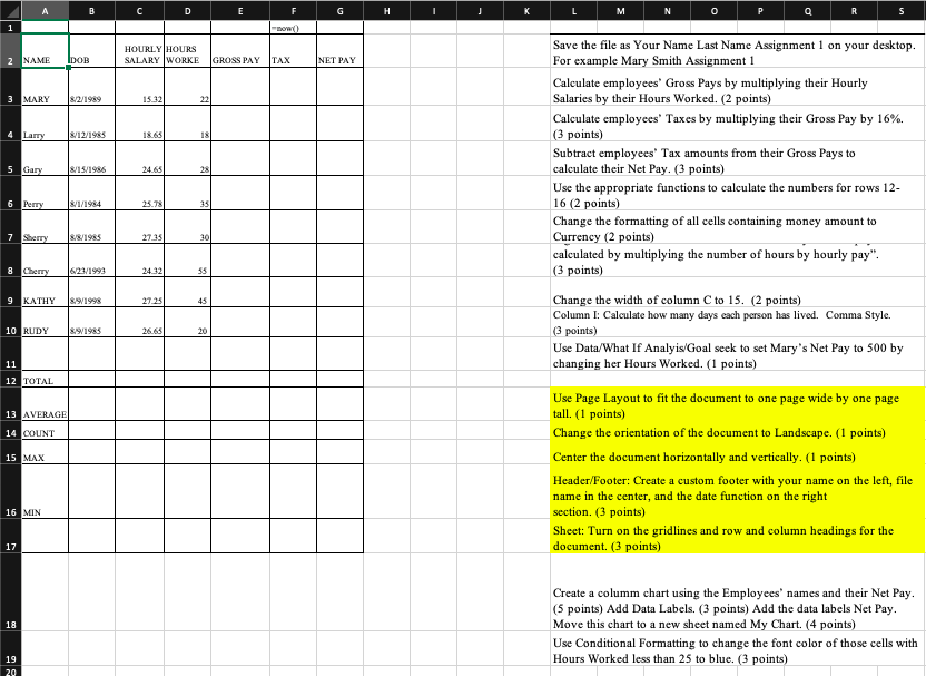Fill in the blanks o n the Excel sheet A B E F G