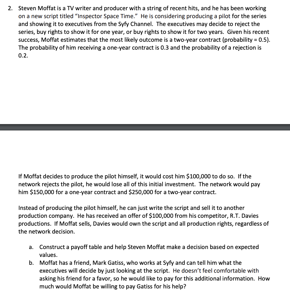 Solve on Excel Please Steven Moffat is a TV