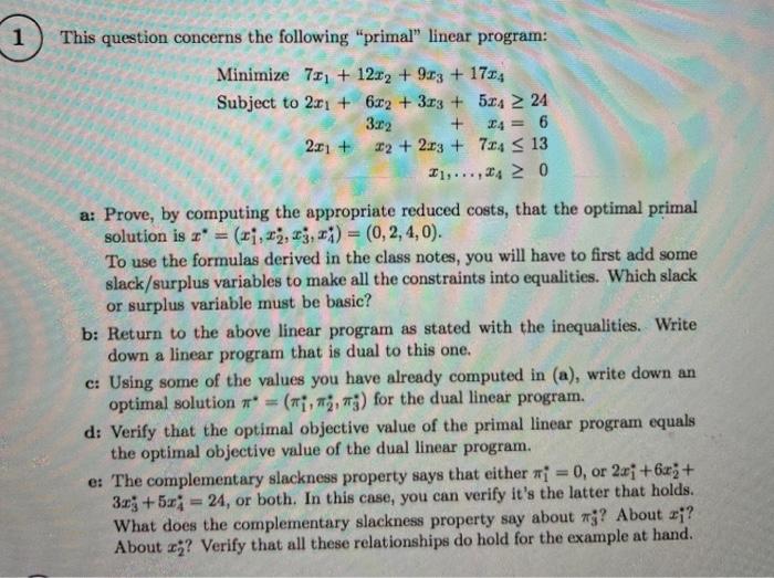 please solve d and e. 1 This question concerns