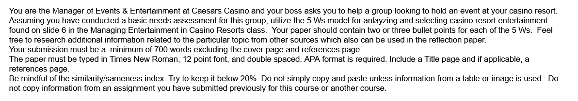 You are the Manager of Events & Entertainment at