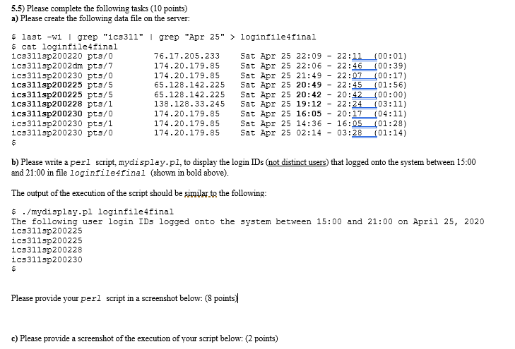 5.5) Please complete the following tasks (10