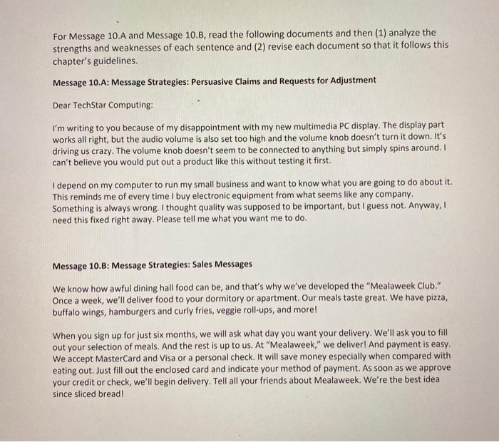 For Message 10.A and Message 10.B, read the