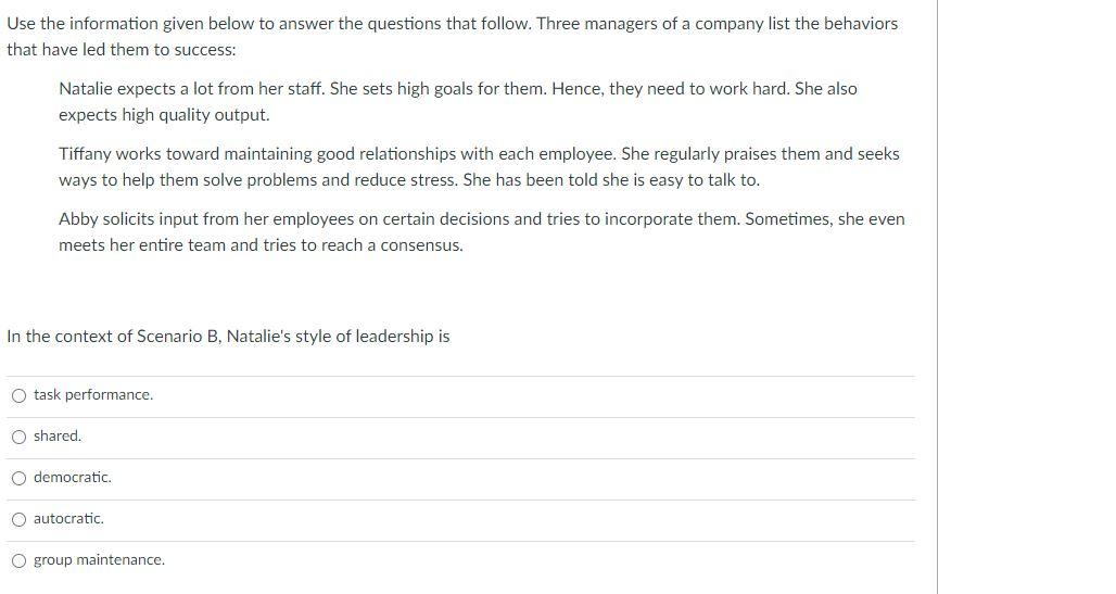 Use the information given below to answer the