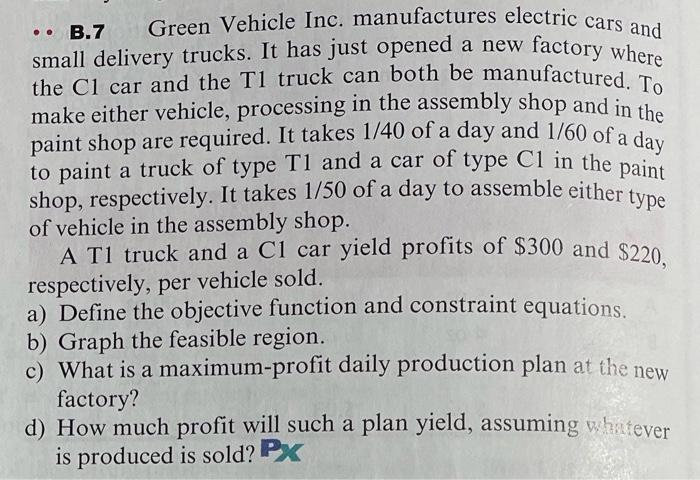 Please show steps to answers - B.7 Green Vehicle