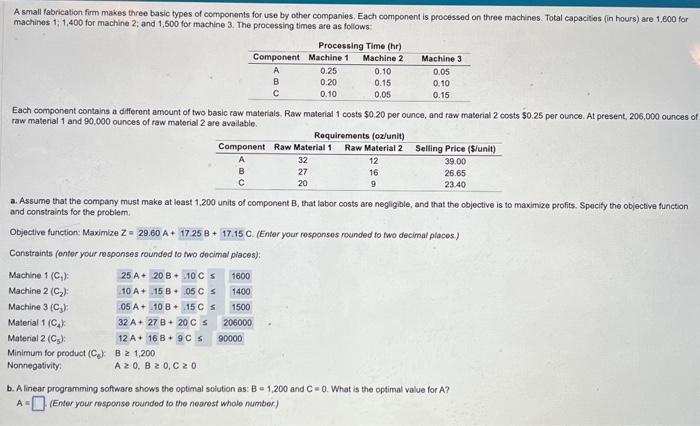 solve for b. A small fabrication firm makes three