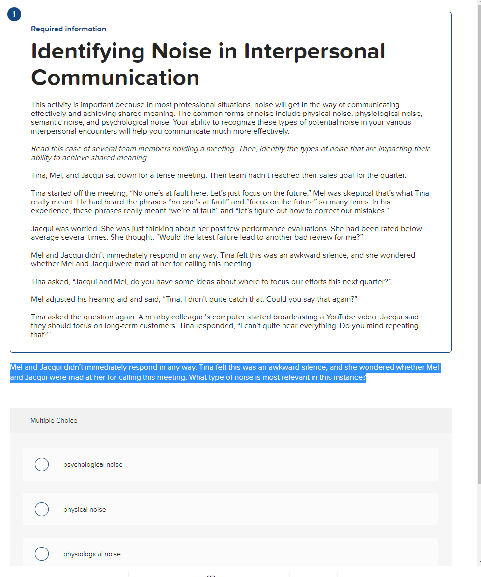 communciation question ! Required information