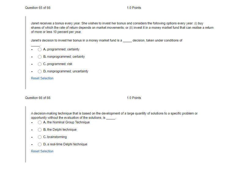 Question 65 of 66 1.0 Points Janet receives a