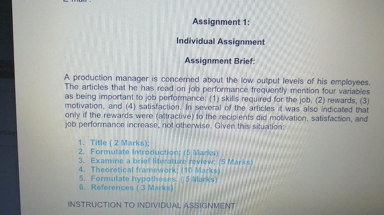 L. Assignment 1: Individual Assignment Assignment