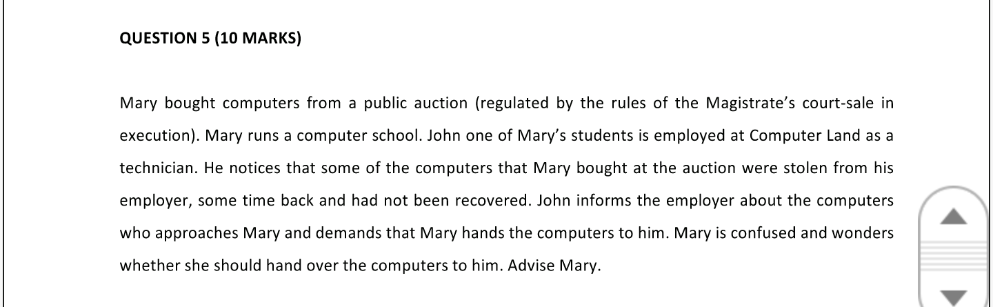 QUESTION 5 (10 MARKS) Mary bought computers from
