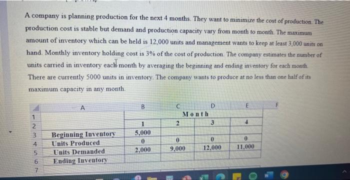 7 A company is planning production for the next 4