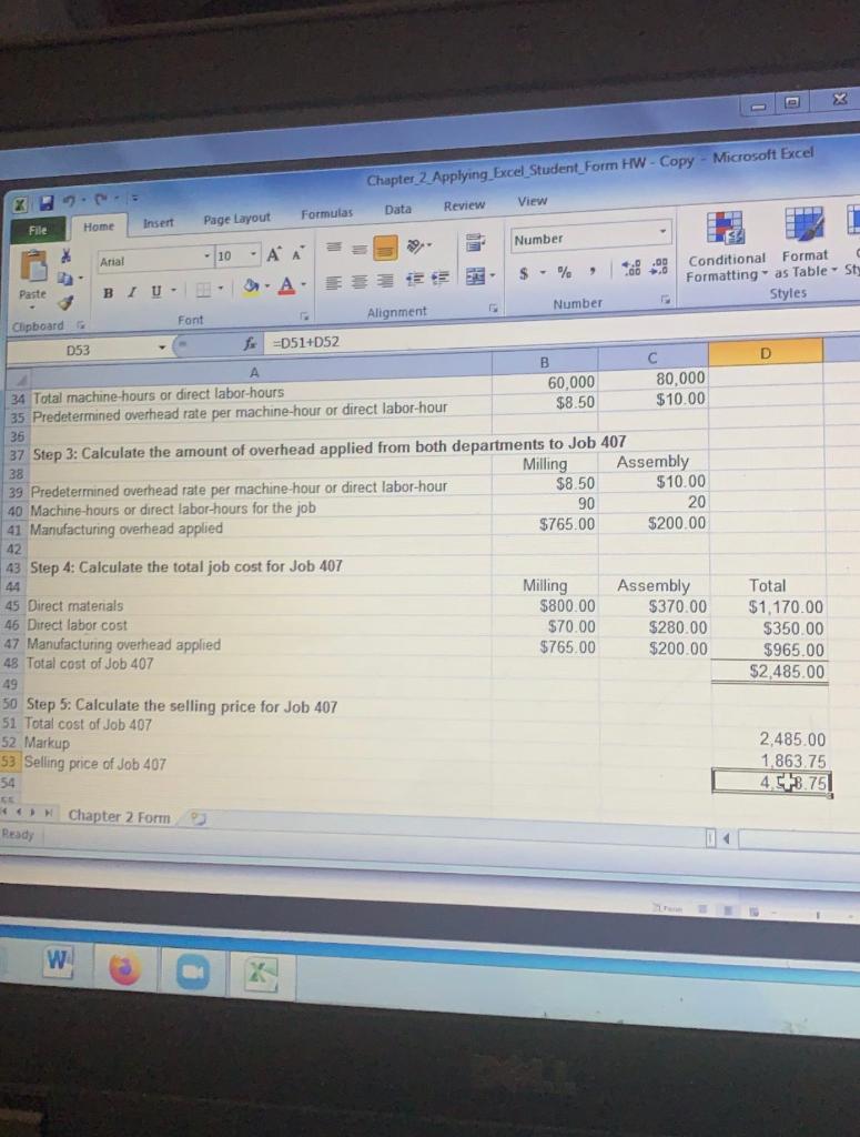 x Chapter 2 Applying Excel Student Form HW - Copy