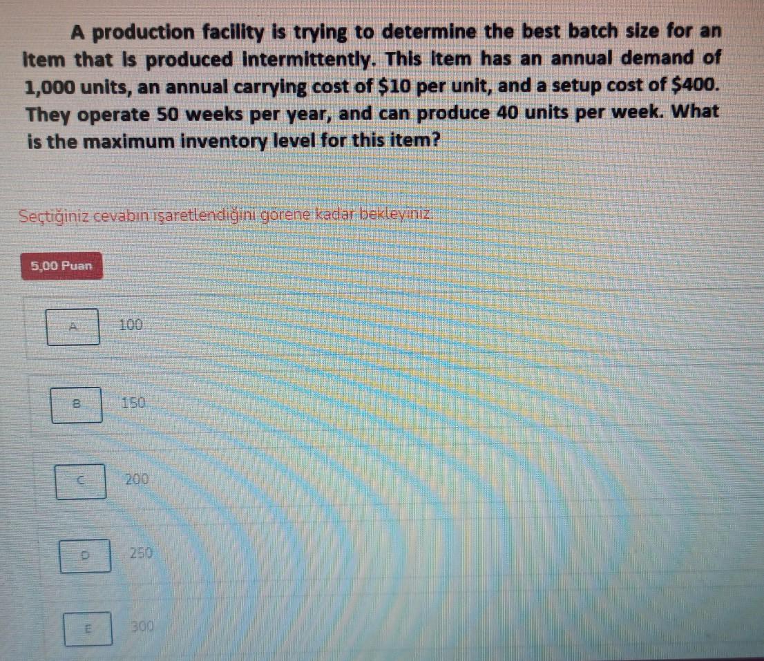 what is the correct answer? A production facility