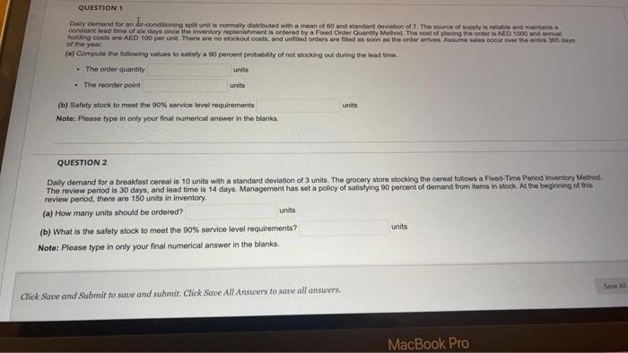 QUESTION 1 Daily demand for an air conditioning