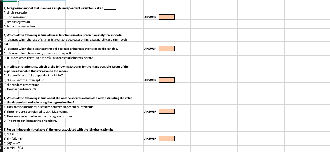 1) A regression model that involves a single