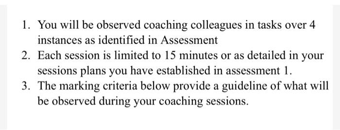 1. You will be observed coaching colleagues in