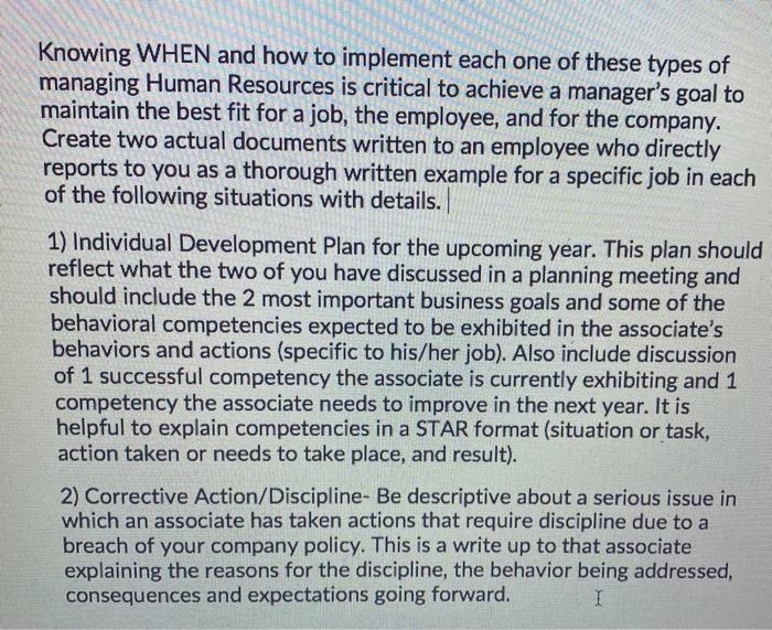 As a human resource manager, come up an