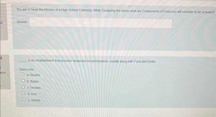 You are to head the Kitchen of a High School