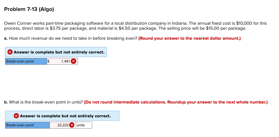 Problem 7-13 (Algo) Owen Conner works part-time
