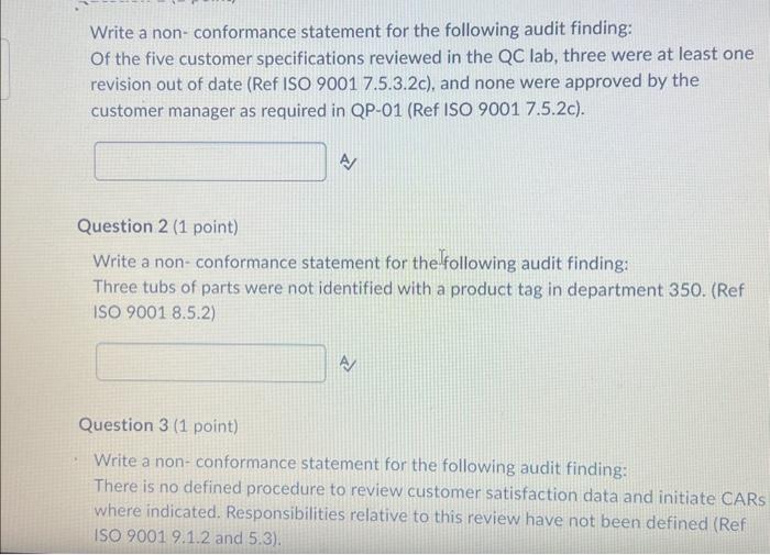 Write a non-conformance statement for the