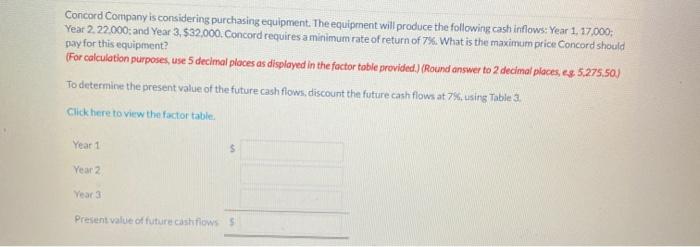 Concord Company is considering purchasing