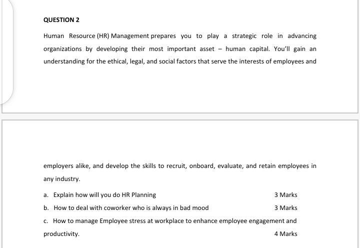 QUESTION 2 Human Resource (HR) Management
