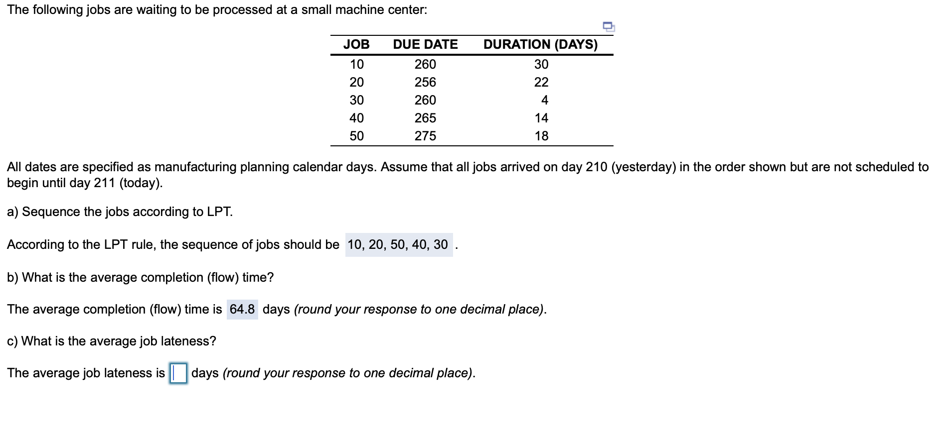 C- What is the Average Job Lateness? D- What is