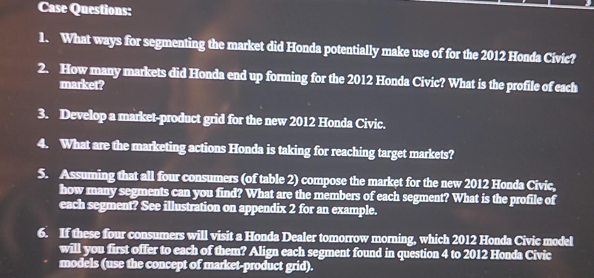 1. What ways for segmenting the market did Fonda