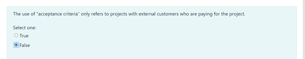 The use of "acceptance criteria" only refers to
