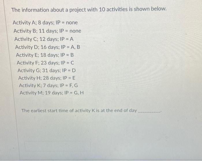 The information about a project with 10