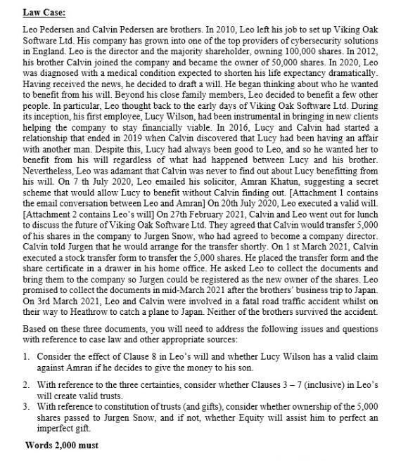 Law Case: Leo Pedersen and Calvin Pedersen are