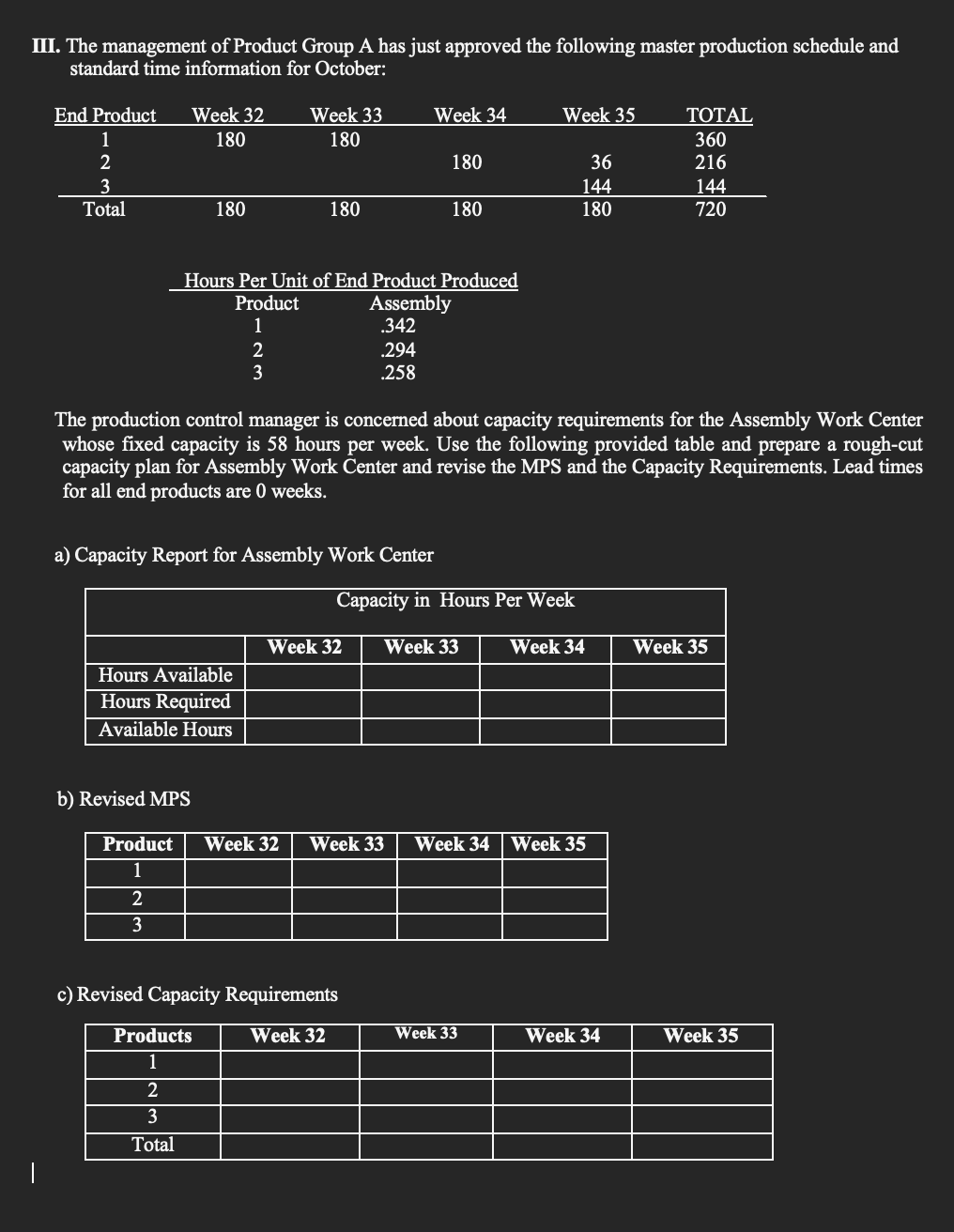 III. The management of Product Group A has just