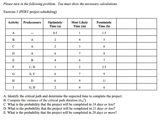 please show work Please turn in the following