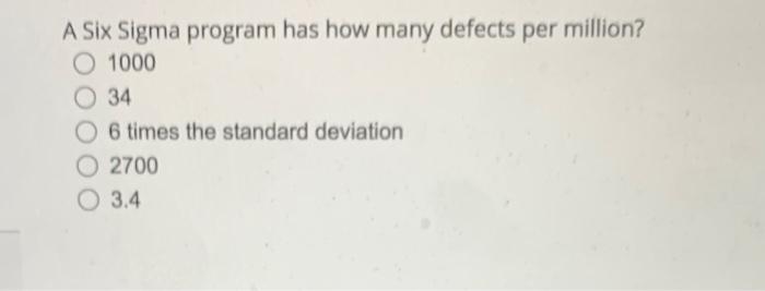 A Six Sigma program has how many defects per