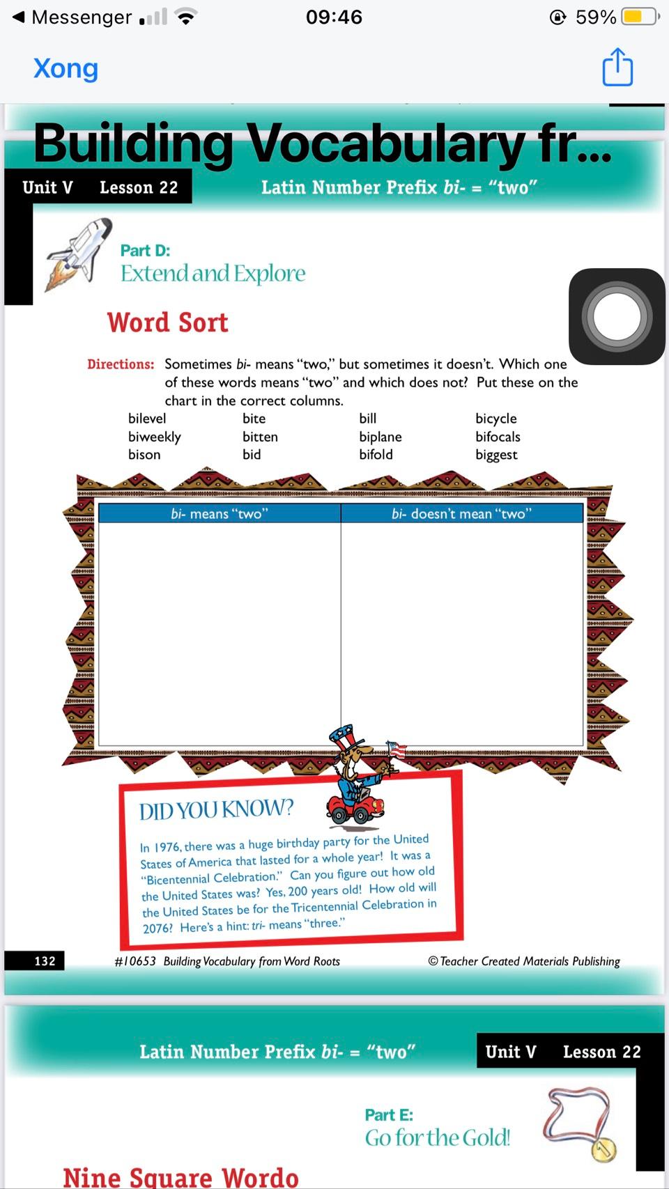 Messenger 09:46 59% Xong Building Vocabulary