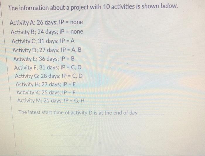 The information about a project with 10