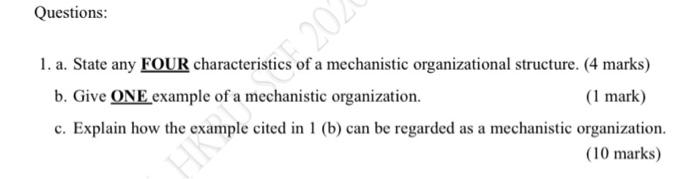 (a) Answer any ONE (1) question only (b) Support