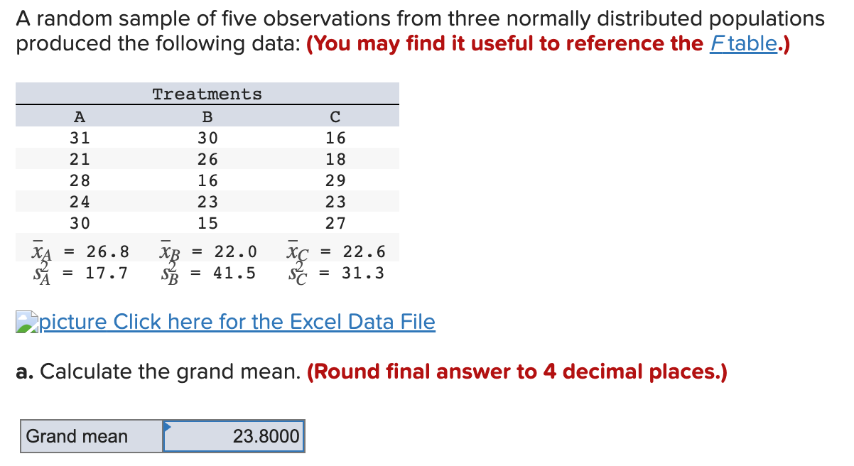 A random sample of five observations from three