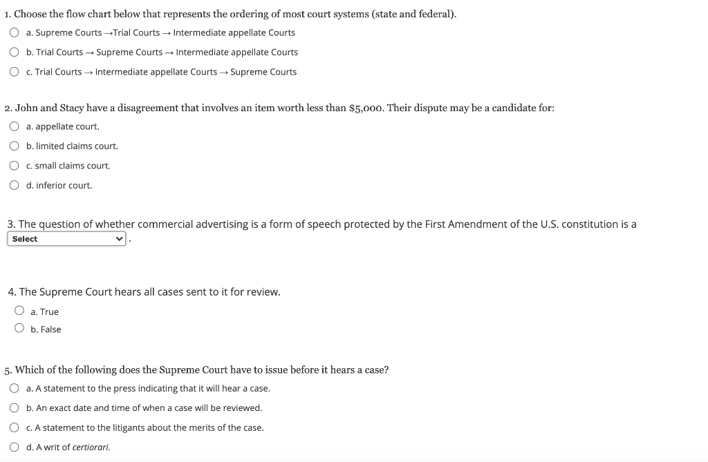 1. Choose the flow chart below that represents