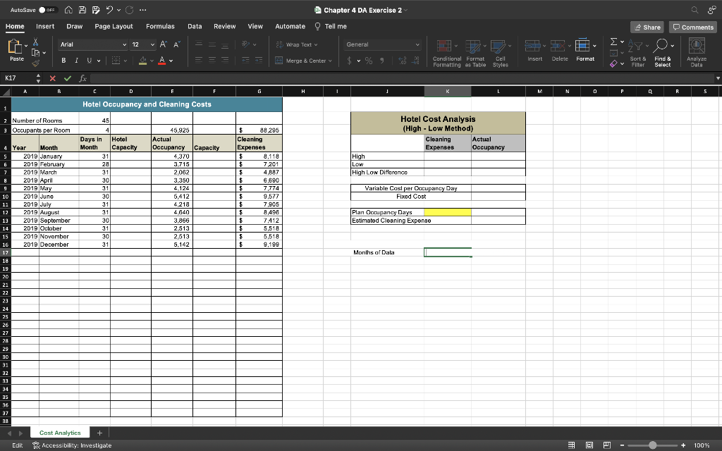 Enter a function in cell K17 that will count the
