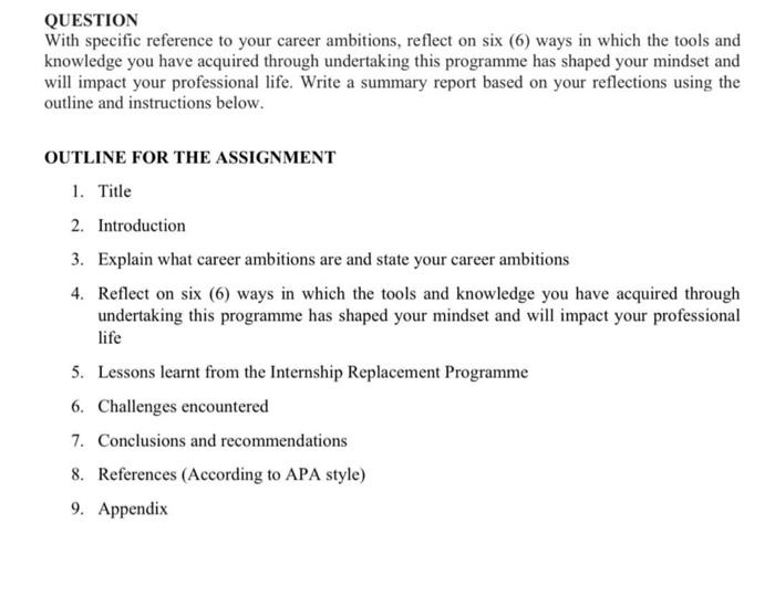 QUESTION With specific reference to your career