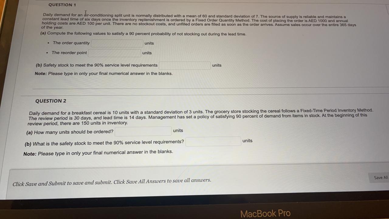 QUESTION 1 Daily demand for an air-conditioning