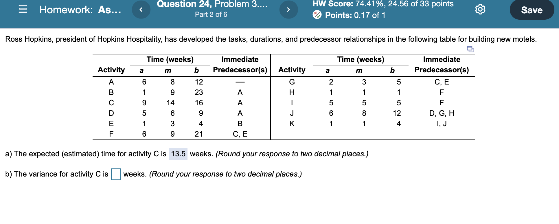 = Homework: As... Question 24, Problem 3.... Part