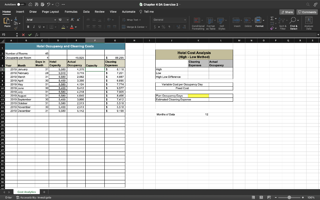Enter a formula in cell F5 to calculate the