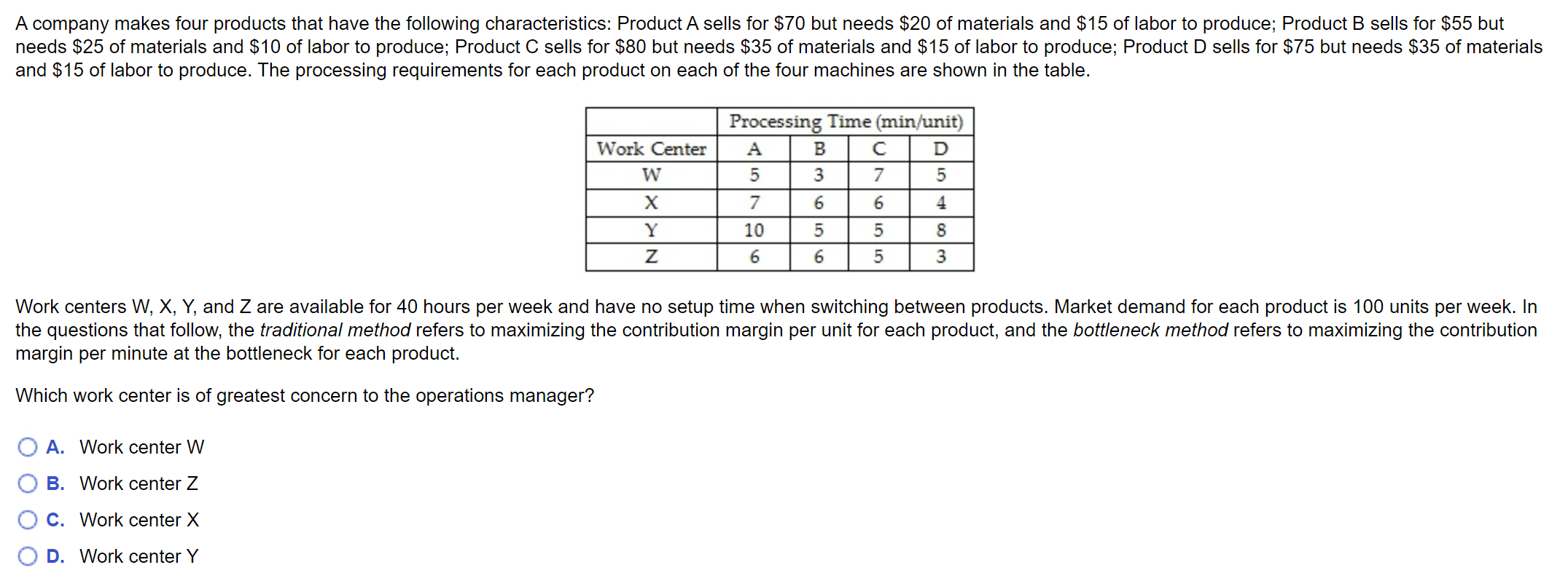 A company makes four products that have the